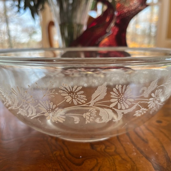 Vintage Pyrex Colonial Mist Daisy Floral Set of 3 Nesting Bowls Clear glass GUC - Picture 10 of 10